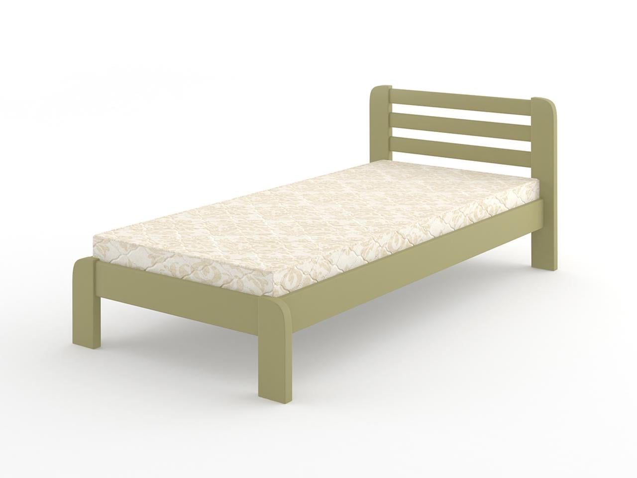 Кровать односпальная MebiGrand Ливия из натурального дерева с ламелями/без матраса 80х200 см Оливковый (52104)
