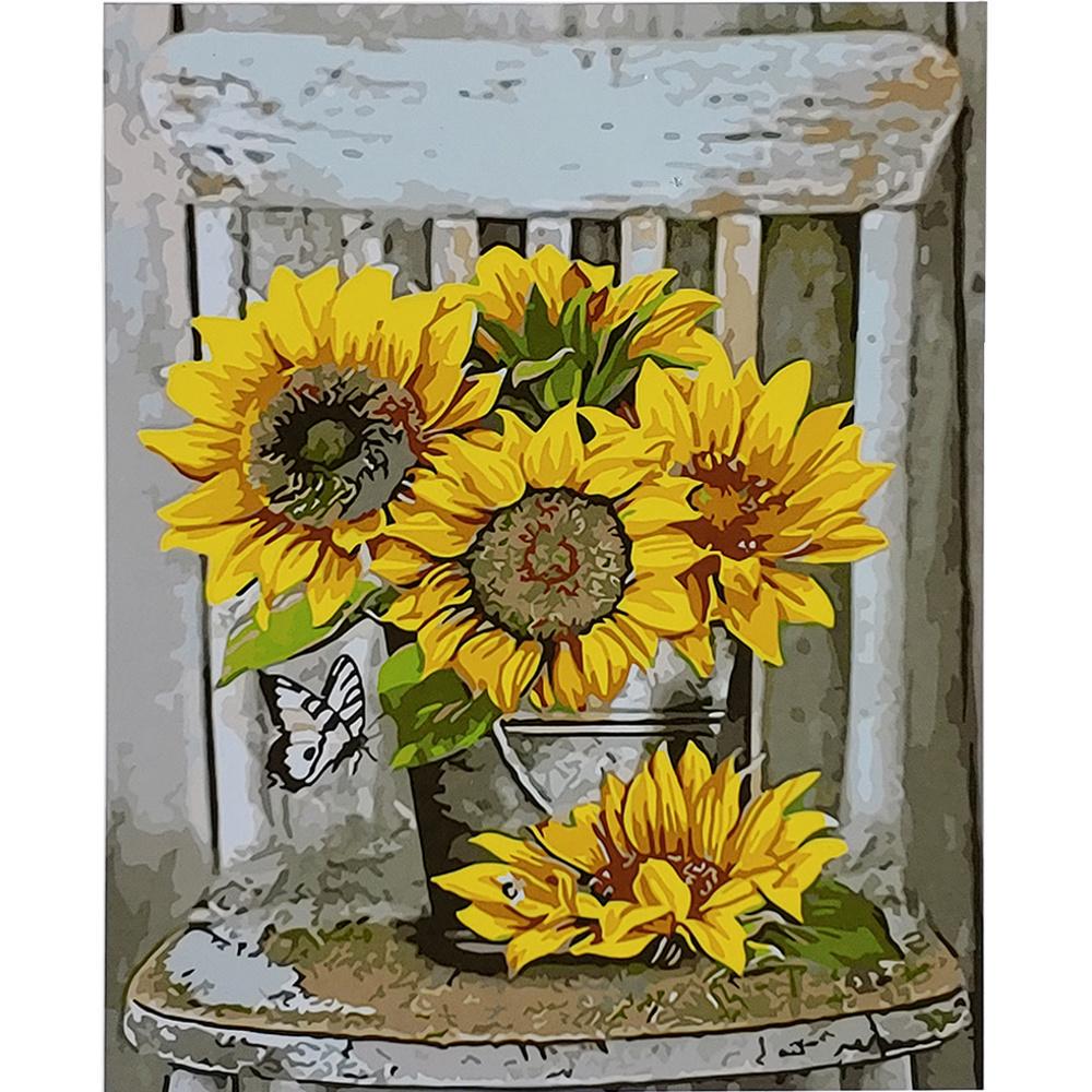 Картина по номерам Strateg Премиум Подсолнухи в ведерке 40x50 см (SY6724)