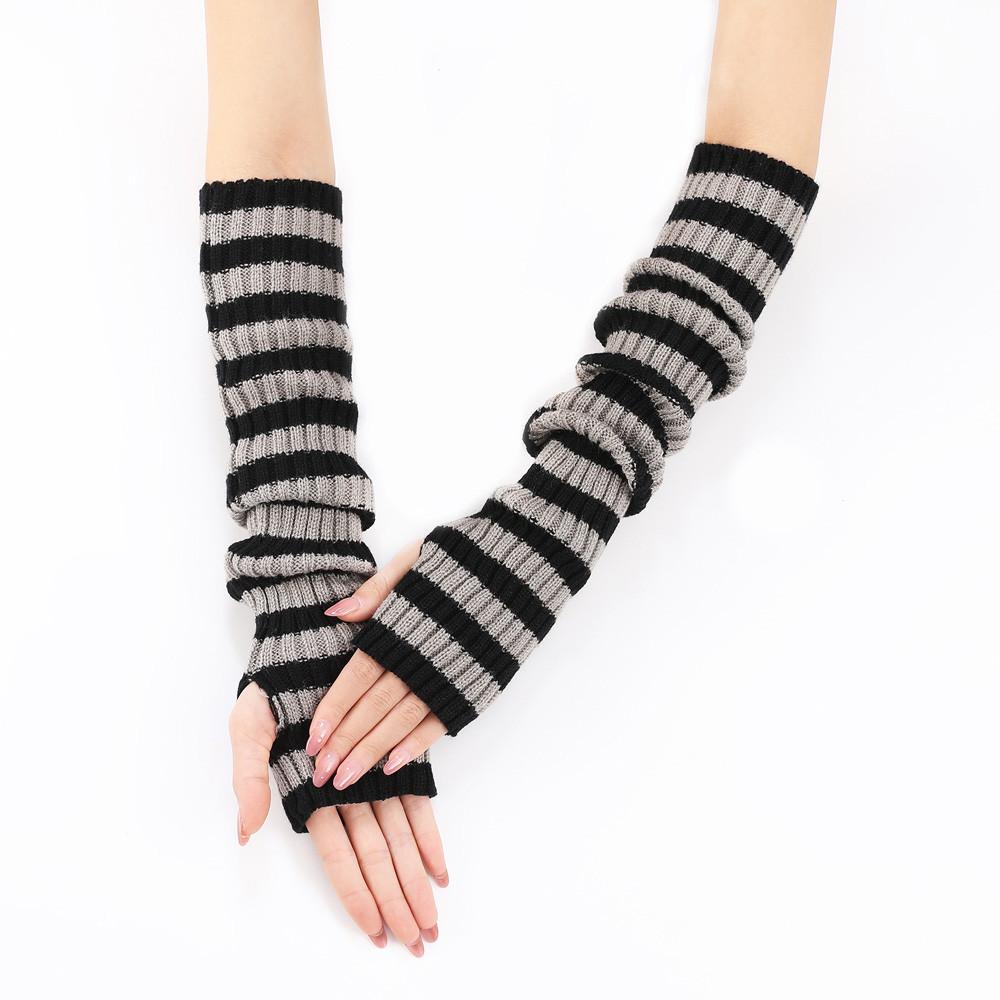 Мітенки в рубчик смугасті 50 см One size Чорно-сірий (2416) - фото 2 Мітенки в рубчик смугасті 50 см One size Чорно-сірий (2416) - фото 2