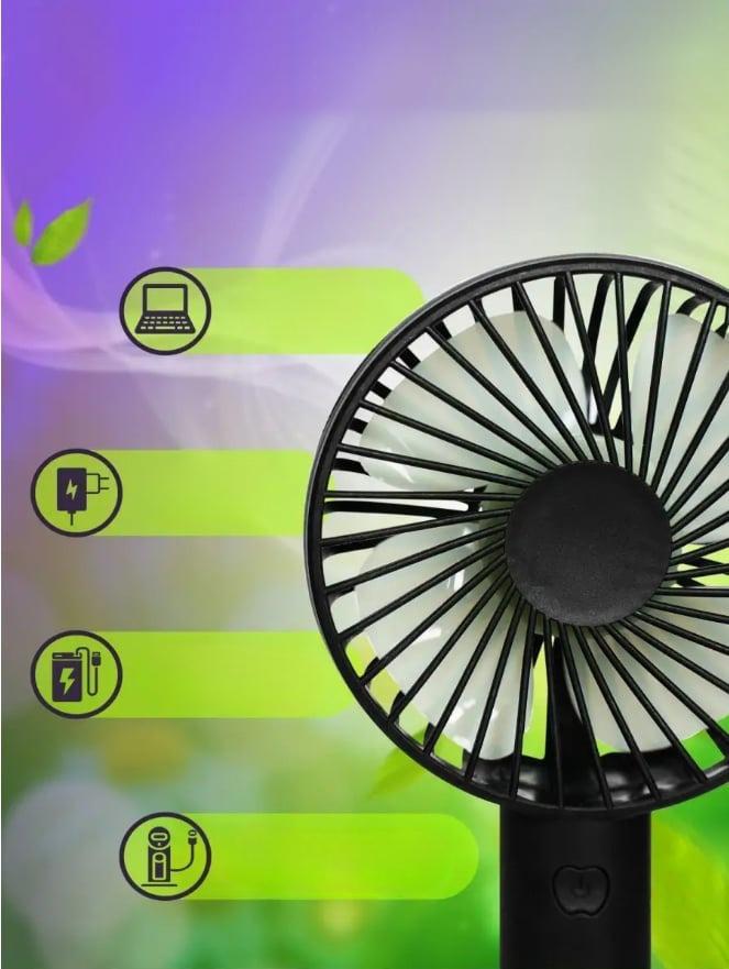 Вентилятор-мини ручной на аккумуляторе X-9 800 мАч USB 3 скорости съемная подставка Черный (38-чер-6372) - фото 5