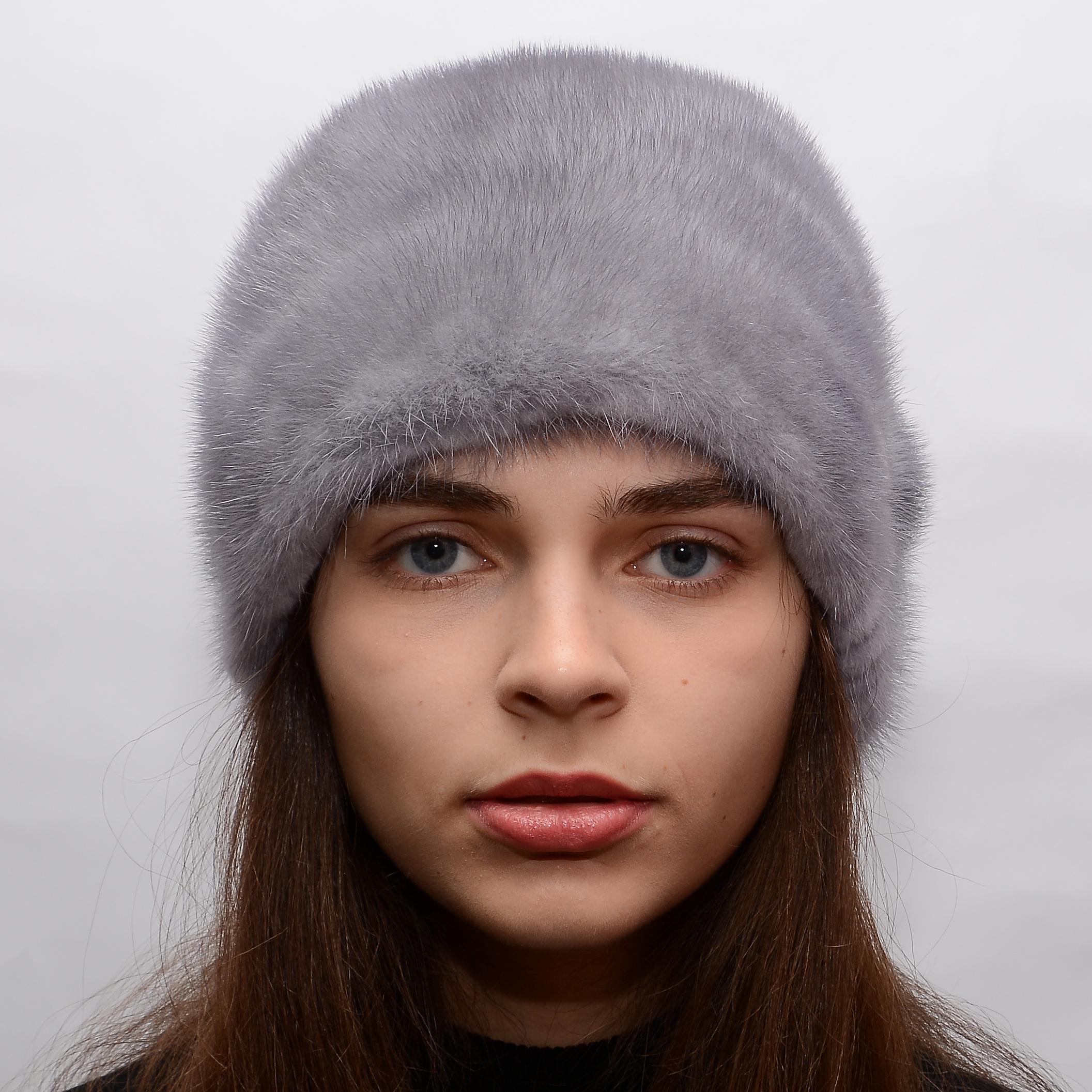 Женская кубанка Меховой стиль Коса из натурального цельного меха норки XL-XXL Сапфир (067)