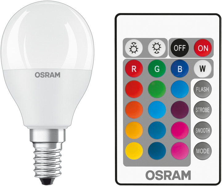 Світлодіодна лампа OSRAM 4058075430877 CL P40 REM 5,5W/827 230V FR E14 з пультом (30306350)