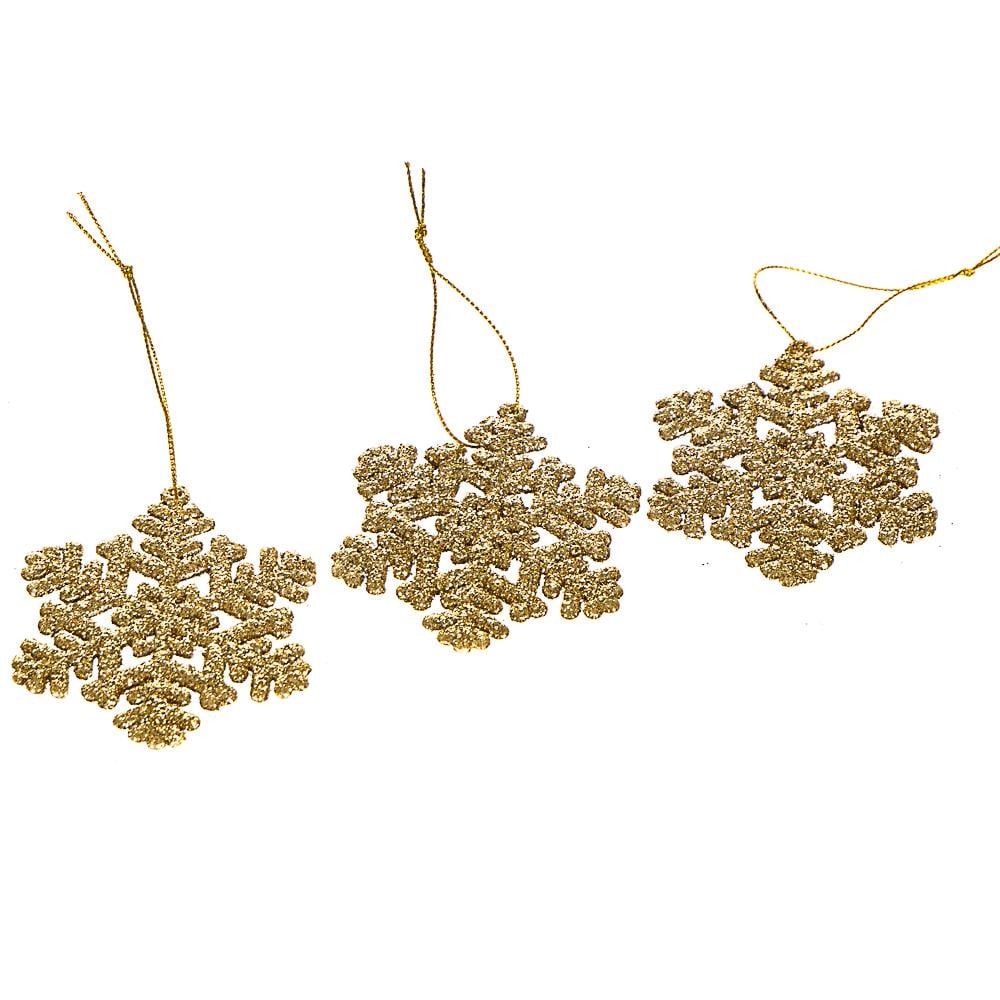 Набор елочных игрушек Снежинки классические 3 шт. Золотой (008NZ)
