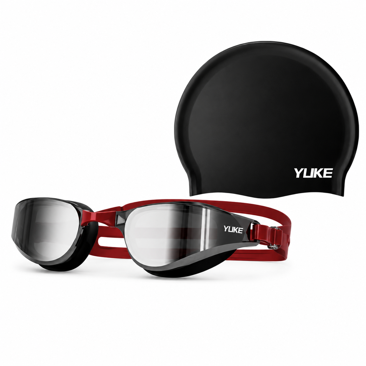 Очки для плавания YUKE зеркальные с шапочкой HD Anti-Fog UV-защита Черно-бордовый