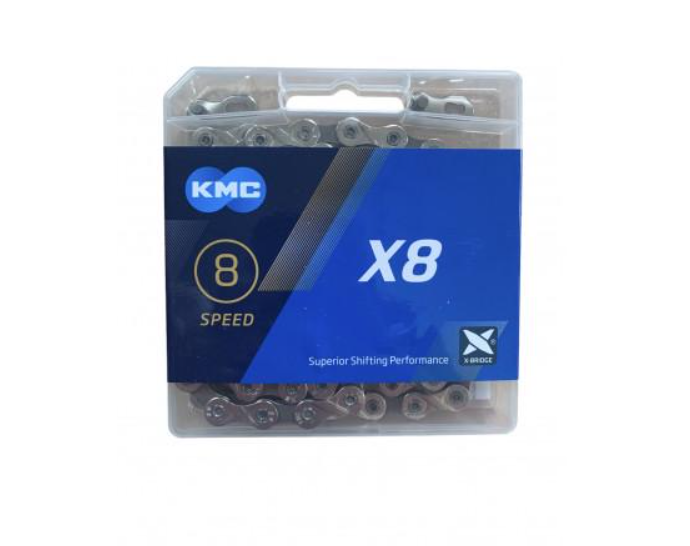 Цепь на велосипед KMC X8 8 скоростей 1/2х3/32 114 с замком Silver/Gray (BX08NG114) Цепь на велосипед KMC X8 8 скоростей 1/2х3/32 114 с замком Silver/Gray (BX08NG114)