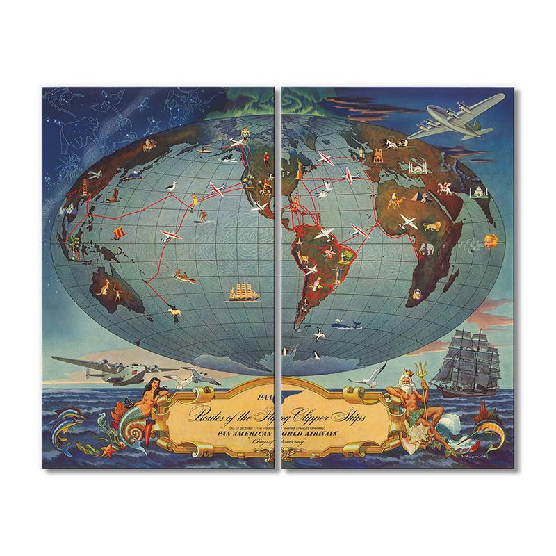 Винтажная карта Маршруты летающих кораблей 2 модуля 120x180 см