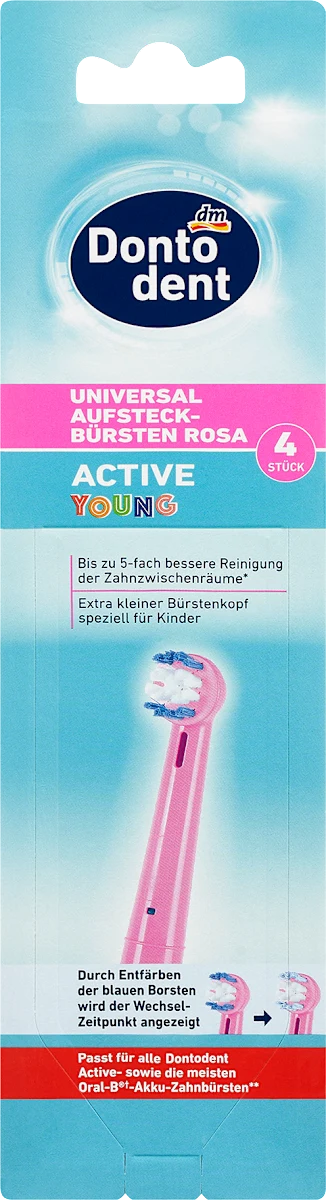 Насадки для кистей универсальные Dontodent Active Young 4 шт. Pink (БТ-090) Насадки для кистей универсальные Dontodent Active Young 4 шт. Pink (БТ-090)