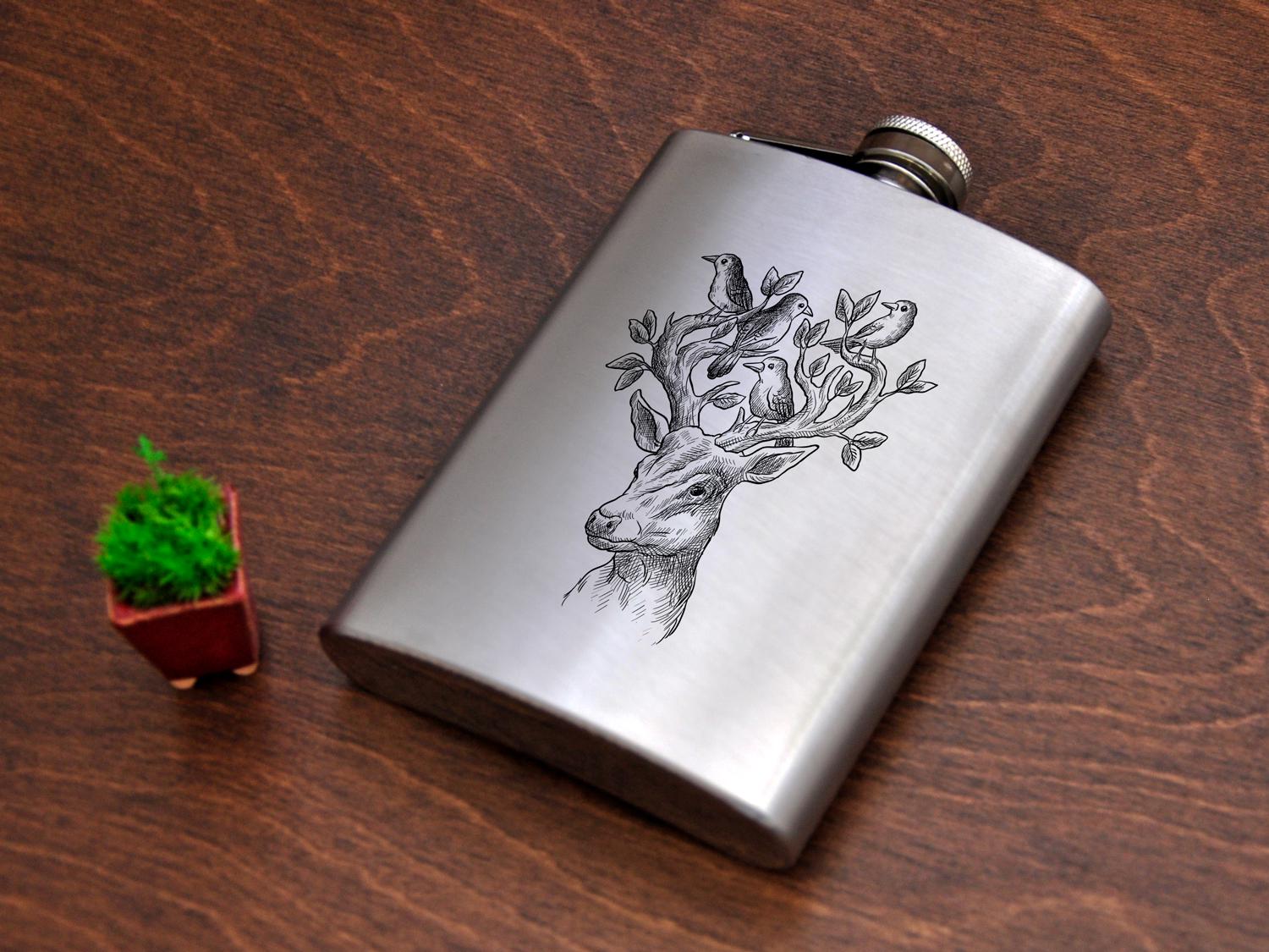 Фляга WoodPresentStudio с лазерной гравировкой Олень 240 мл