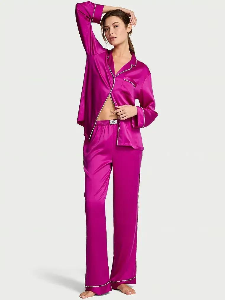 Пижама сатиновая Victoria's Secret Glazed Satin Shine Long Pajama Set Regular M Фуксия (2671466D)