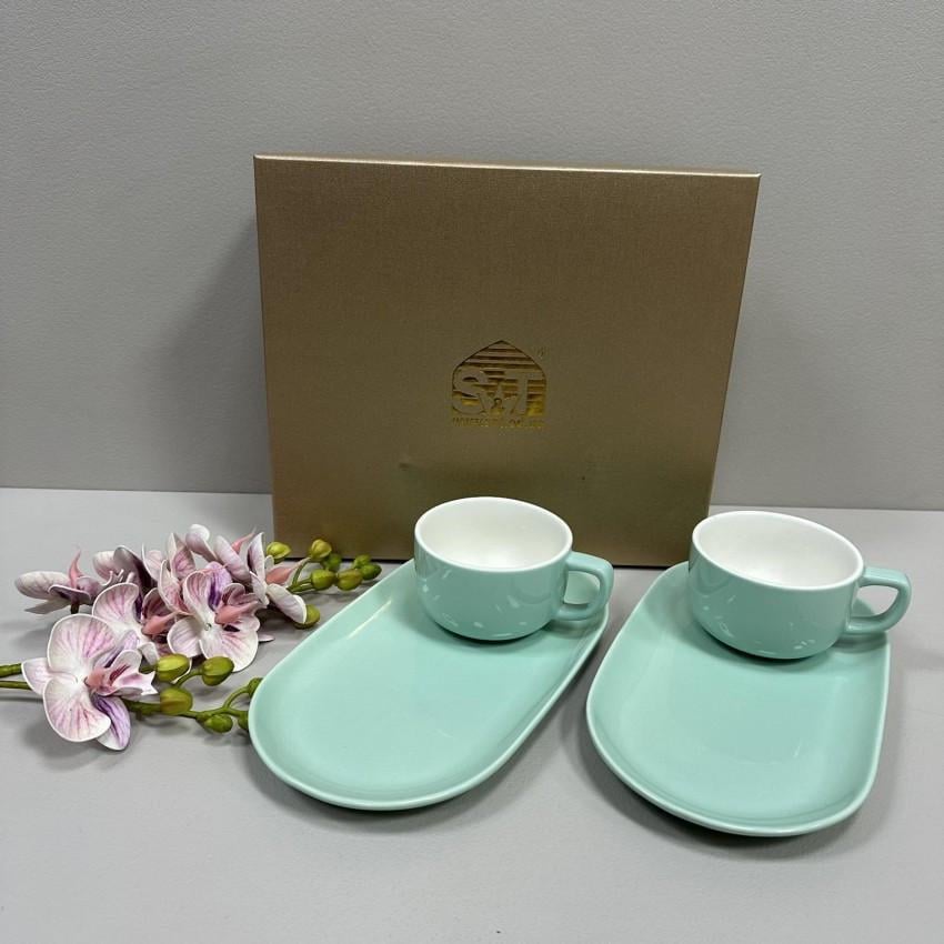 Сервиз для чая S&T 157-00-00 фарфоровый Завтрак из Тиффани 4 предмета 240 мл Бирюзовый (2764624981)