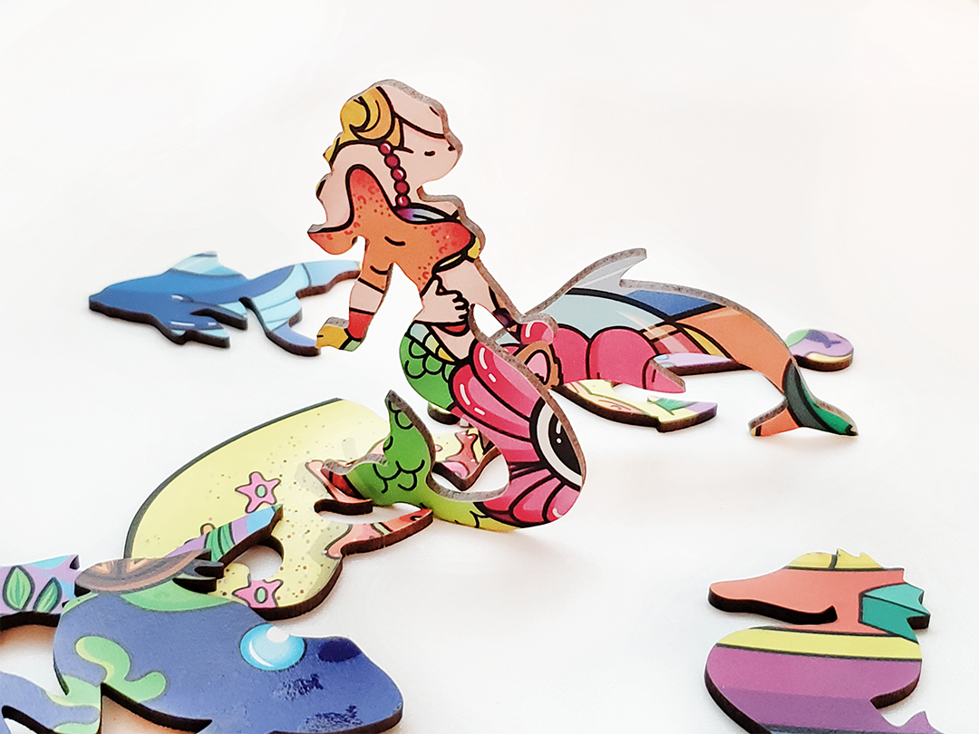 Пазл деревянный Подводный мир в форме дельфина 49,1 х34, 3 см 58 шт. (1543566781) - фото 7