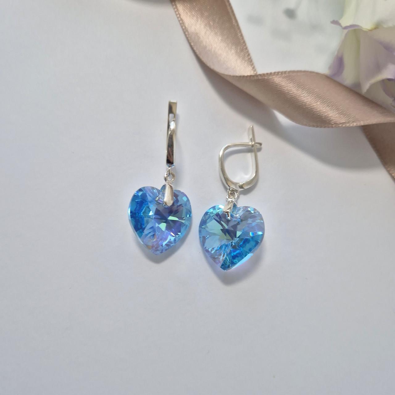 Серьги серебряные с подвеской Сердце камень Сваровски 925 пробы 7,80 г (56215-18)