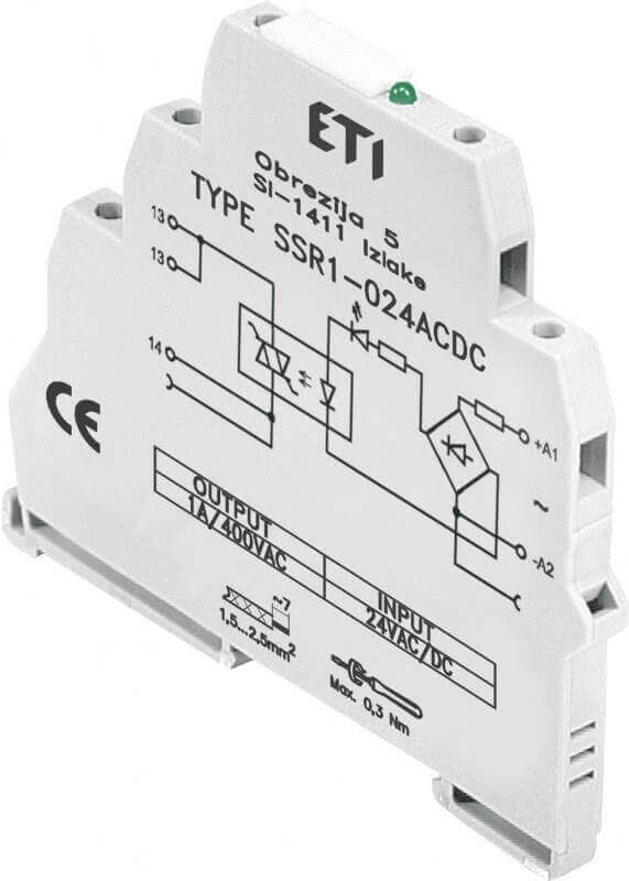 Реле интерфейсное ETI SSR1-230 ACDC тиристорное 1NO 1.2A AC1 400V AC (2473051)