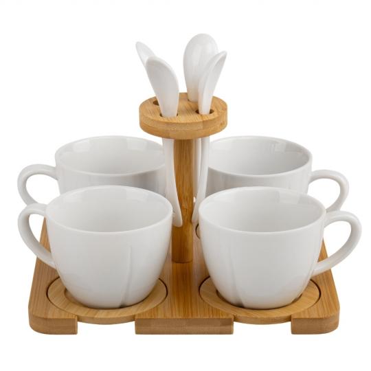 Набор кружок с ложками Elisey Английское чаепитие на бамбуковой подставке 200 мл 13 пр. Белый (135-81-4004-002) - фото 2