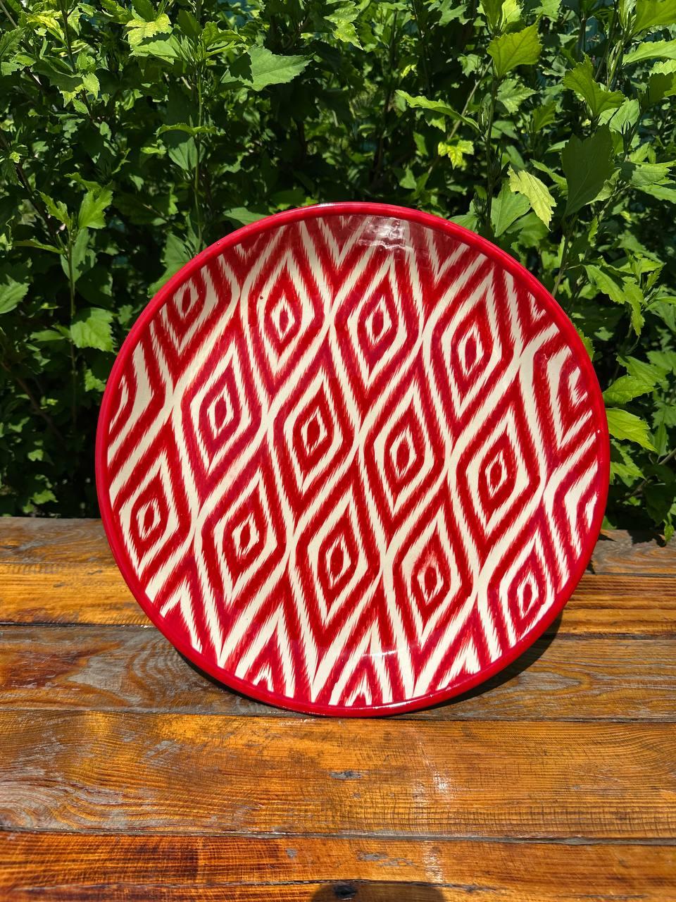 Ляган большая керамическая тарелка ручной работы Красный атлас диаметр 32 см
