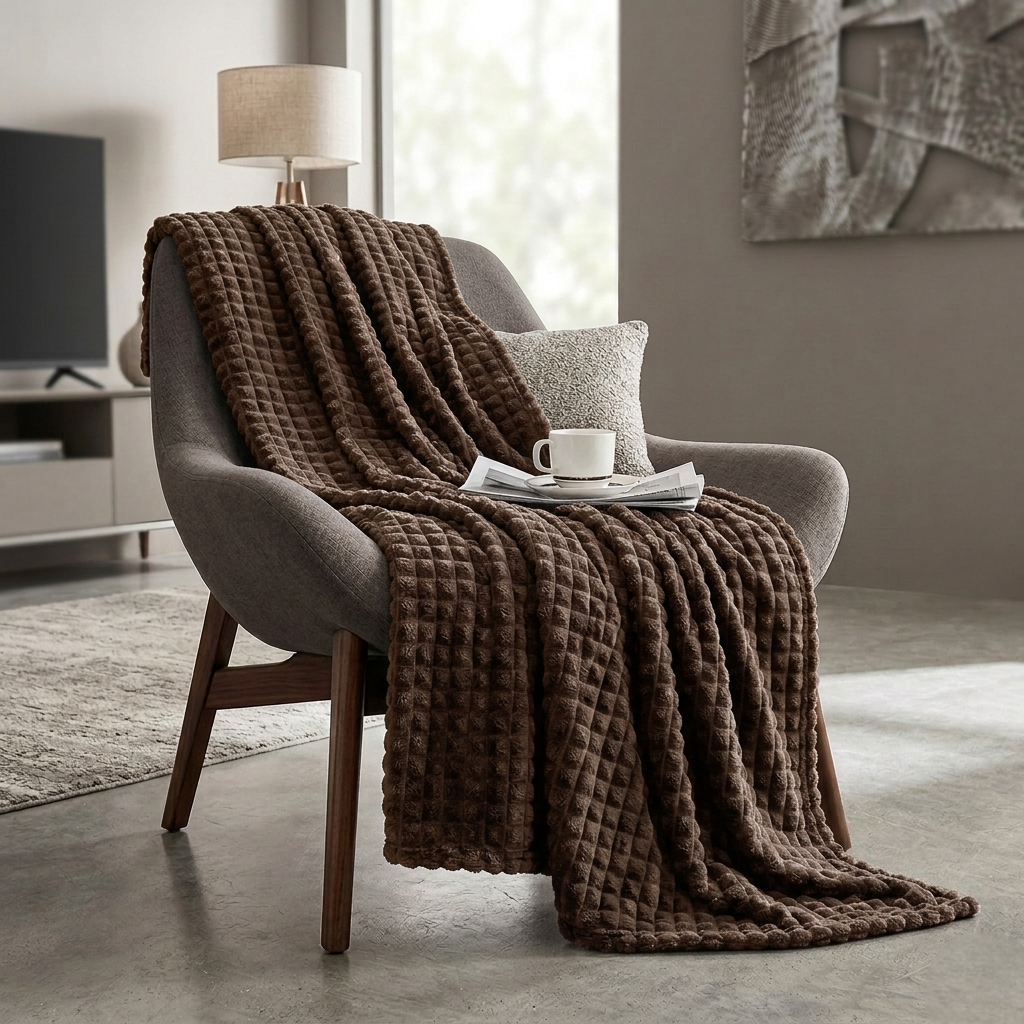 Плед на диван і ліжко Soft Square 150х200 см Коричневий (PlaidSoftSqua150Brown)
