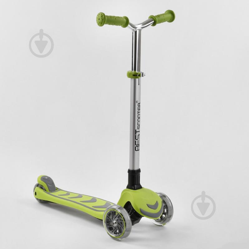 Самокат трехколесный Best Scooter складной алюминиевый руль, 4 колеса PU со светом Light green (102320) - фото 1