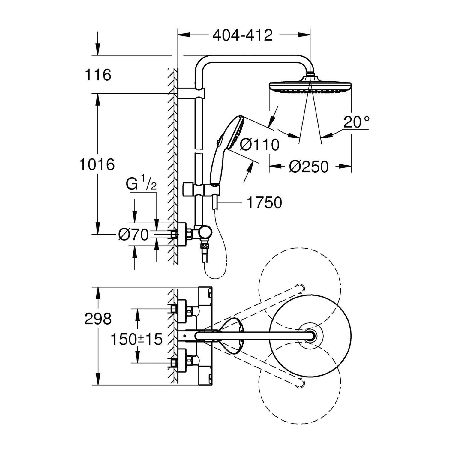 Душова система з термостатом Grohe Vitalio Start 266772431 Чорний (234221) - фото 15