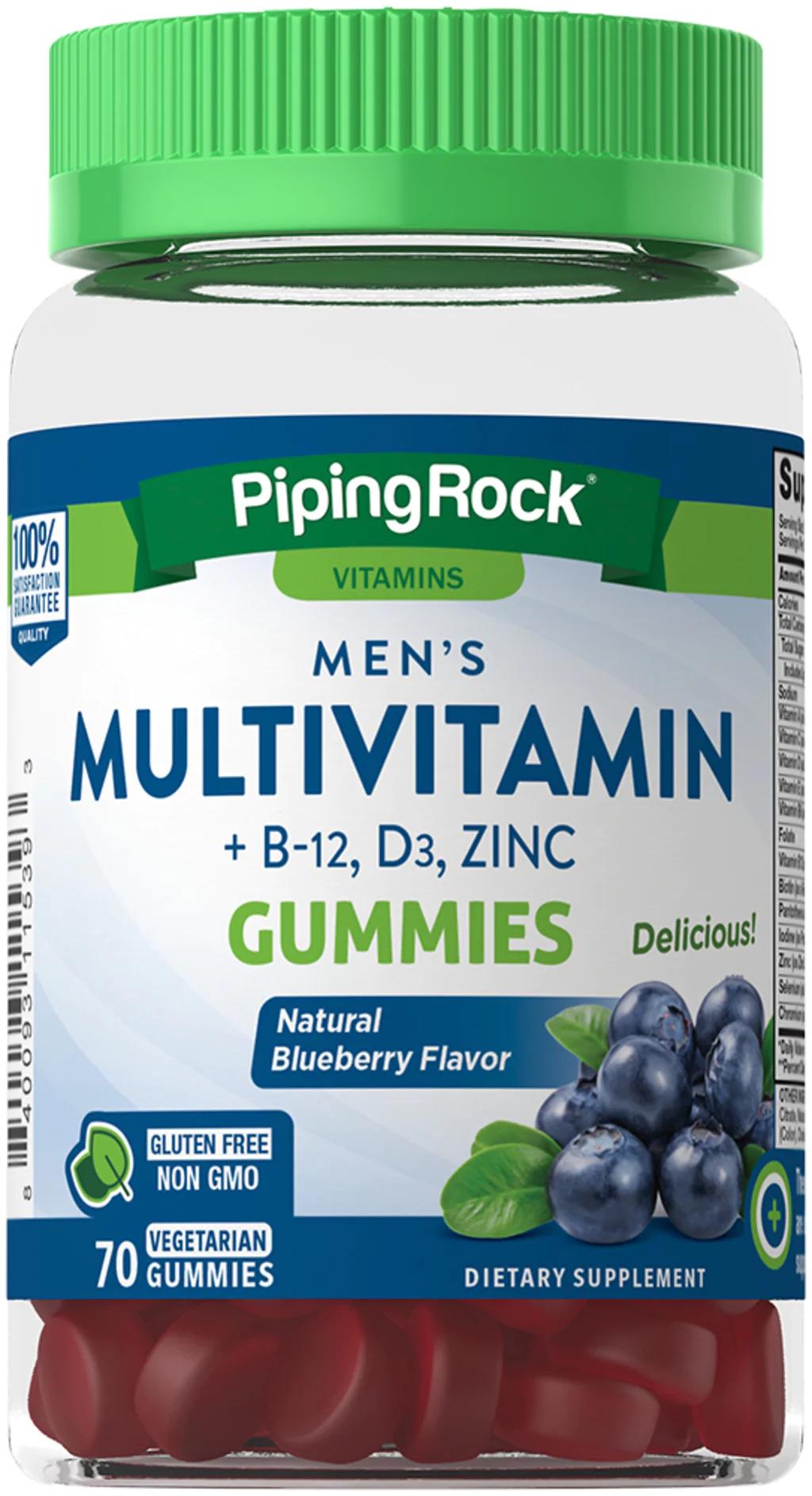 Комплекс витаминно-минеральный Piping Rock Men's Multivitamin B12 D3 Zinc для мужчин 70 vegetarian gummies natural blueberry