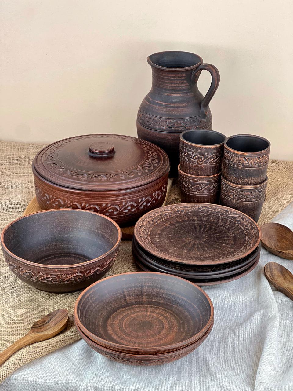 Набор керамической глиняной посуды декор на 4 человек (3106-1) Набор керамической глиняной посуды декор на 4 человек (3106-1)