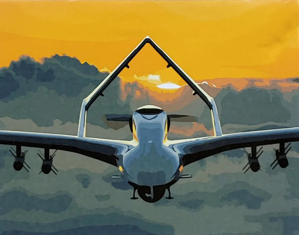 Картина по номерам Strateg Премиум Байрактор на закате с лаком и уровнем 40x50 см (SY6937)