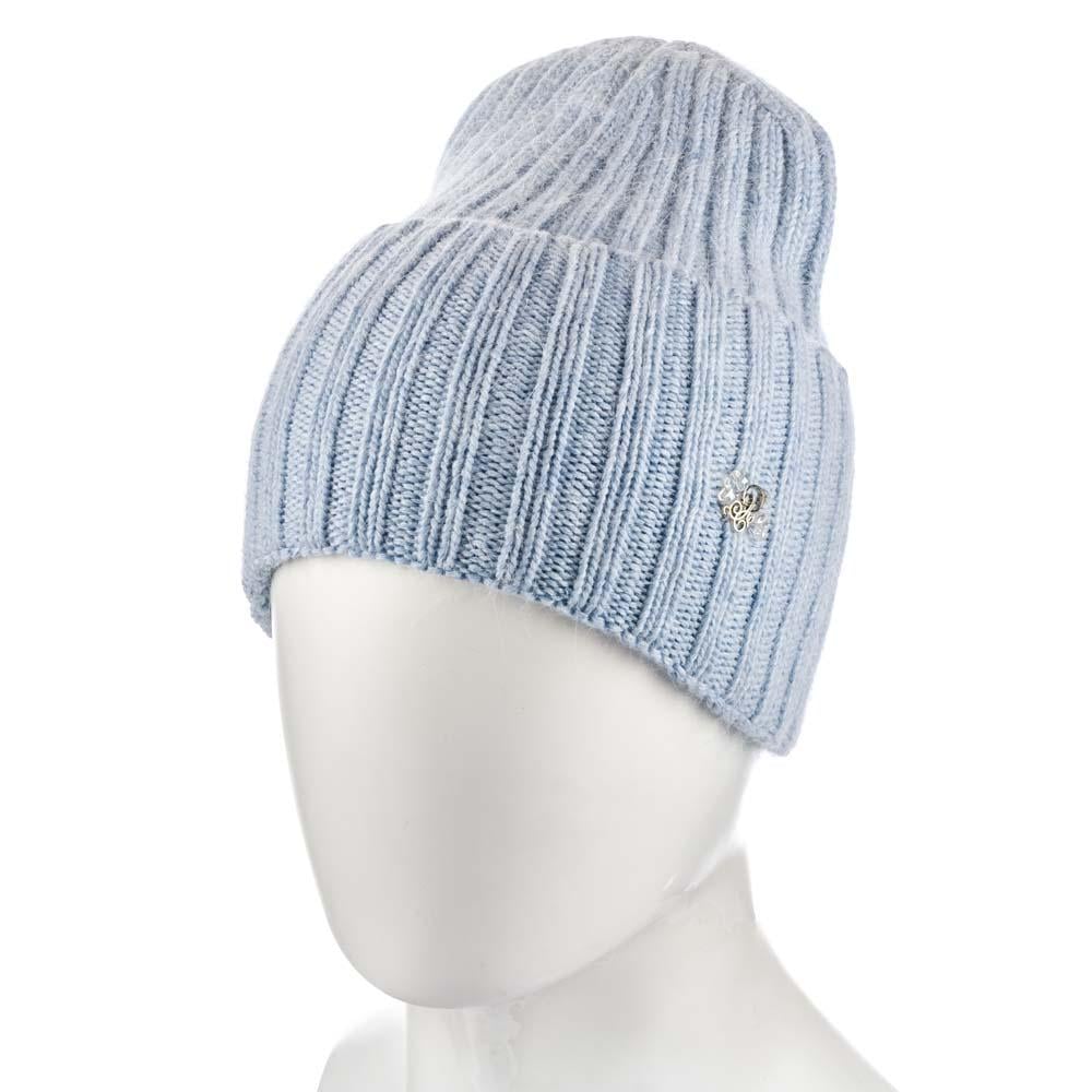 Шапка женская Actrics WH765 из ангоры одинарная рубчик на манжете Голубой