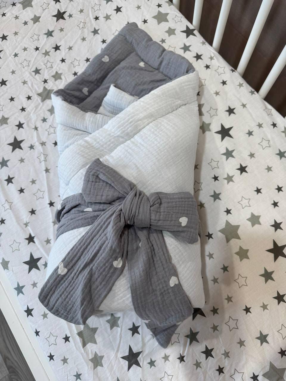 Конверт одеяло для выписки из роддома муслиновый 75х100 см Серый (П4К-am-bant-002)