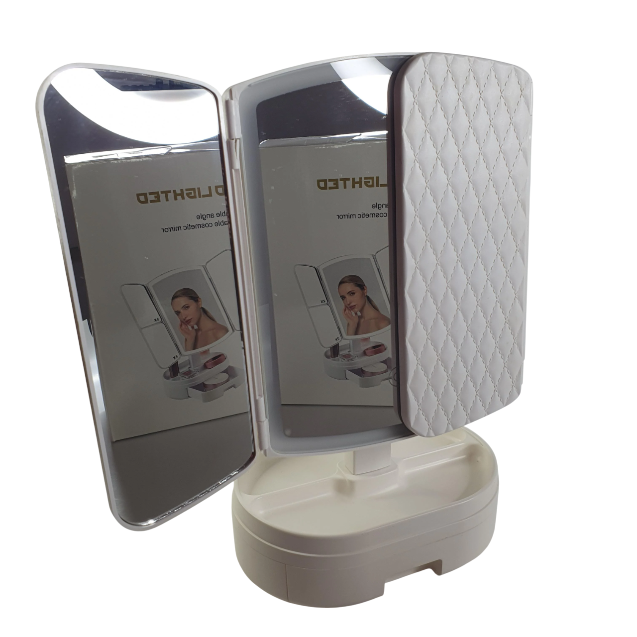 Зеркало тройное сенсорное со светодиодной подсветкой и органайзером Белый (EDZS-33)