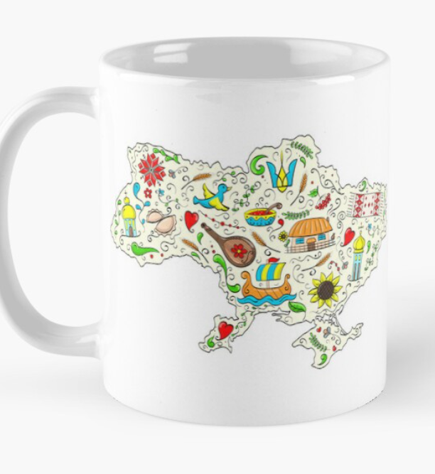 Чашка керамічна з принтом Мапа України символіка 330 мл Білий (УКР368Ч)