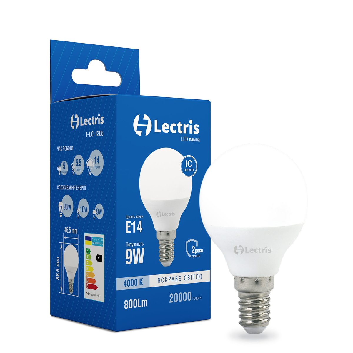 Светодиодная лампа Lectris G45 9W 4000K 220V E14 1-LC-1205 (27876718)