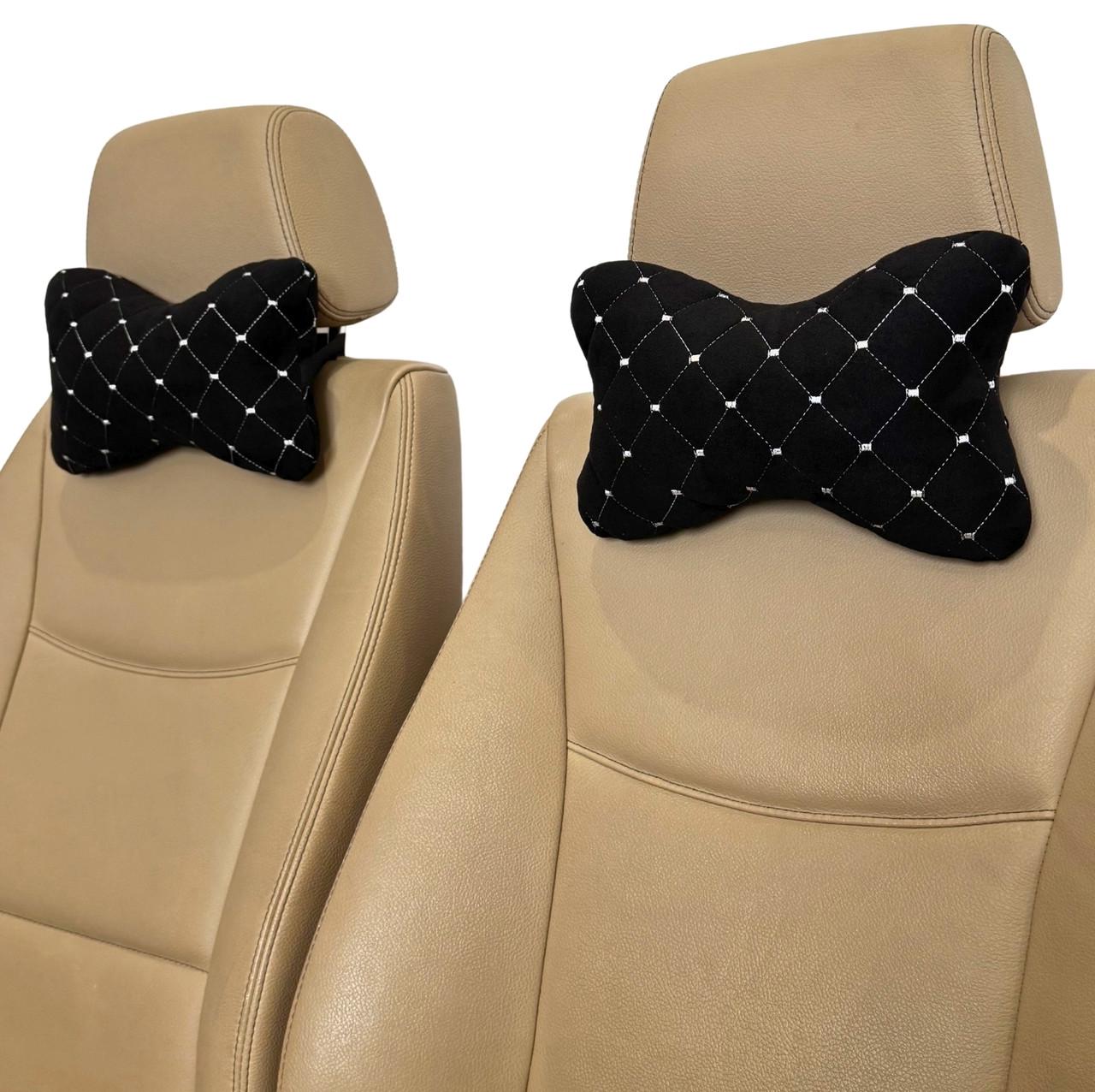 Комплект подушек автомобильных Runa на подголовник с алькантары 2 шт. Черный/Белый (580-2-P)