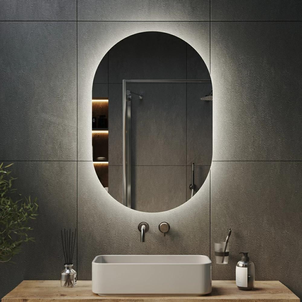 Зеркало овально-капсульное FLO4S LED с кнопкой на алюминиевом каркасе 400х700 мм (445540-70)