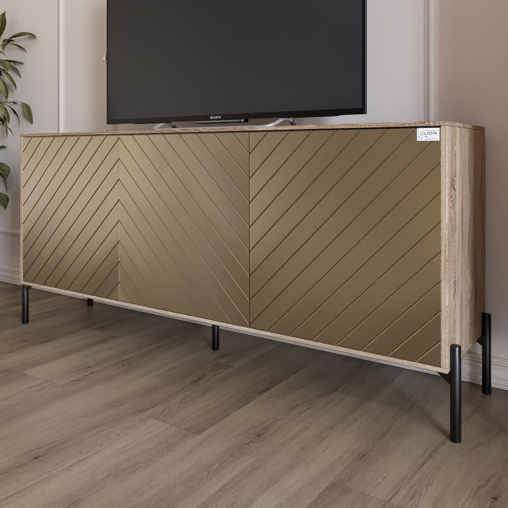 Тумба под телевизор Lion Амарант с черными металлическими ножками 168x40x76,5 см Дуб сонома трюфель/Перламутровый металлик (000-000-2381)