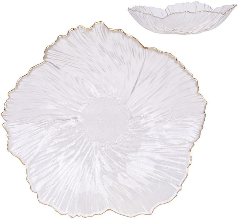 Тарелка-фруктовница Fleur стеклянная 25см Прозрачный с золотой каймой