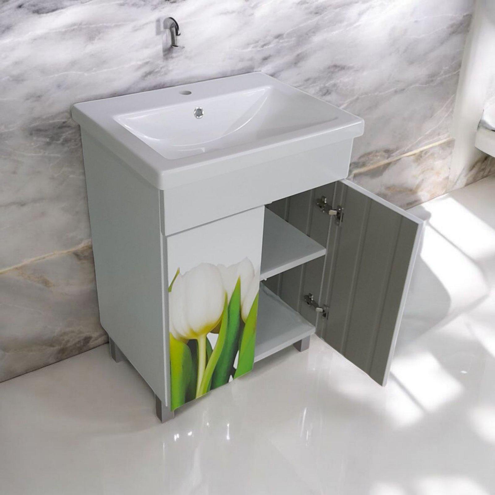 Тумба с умывальником для ванной комнаты Mikola-M Тюльпаны пластиковая 55 см (2356) - фото 6