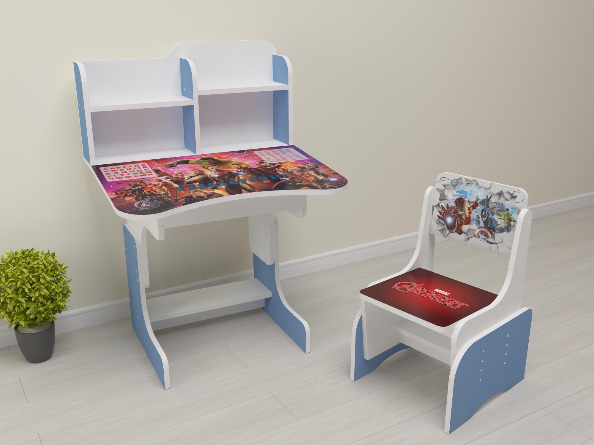 Комплект парта и стул-трансформеры Герои Марвел от 3 лет Голубой (029)