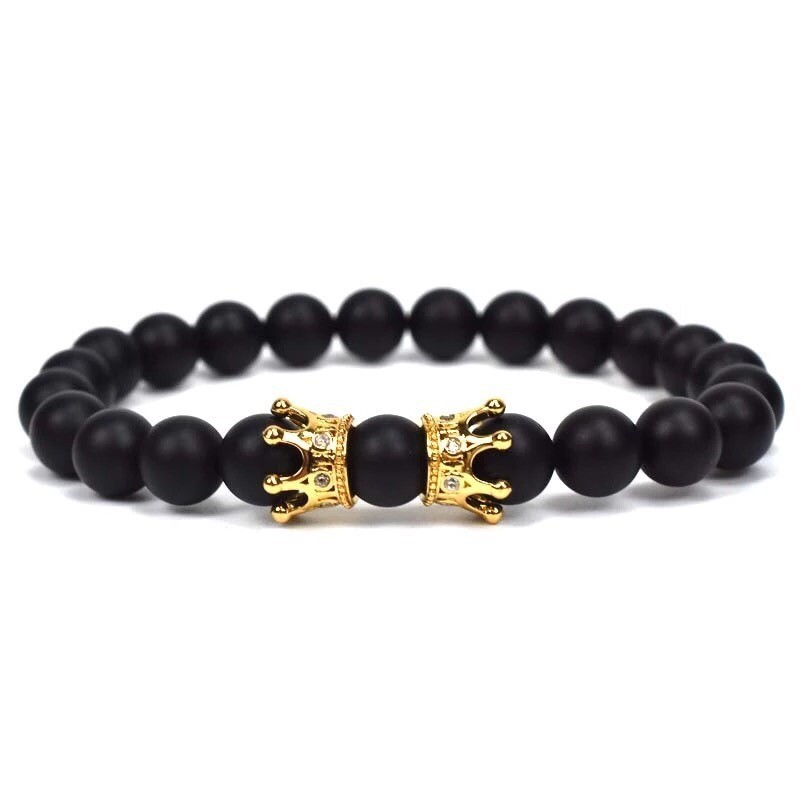 Браслет із шунгіту з двома коронами р. 19 Чорний (30009)