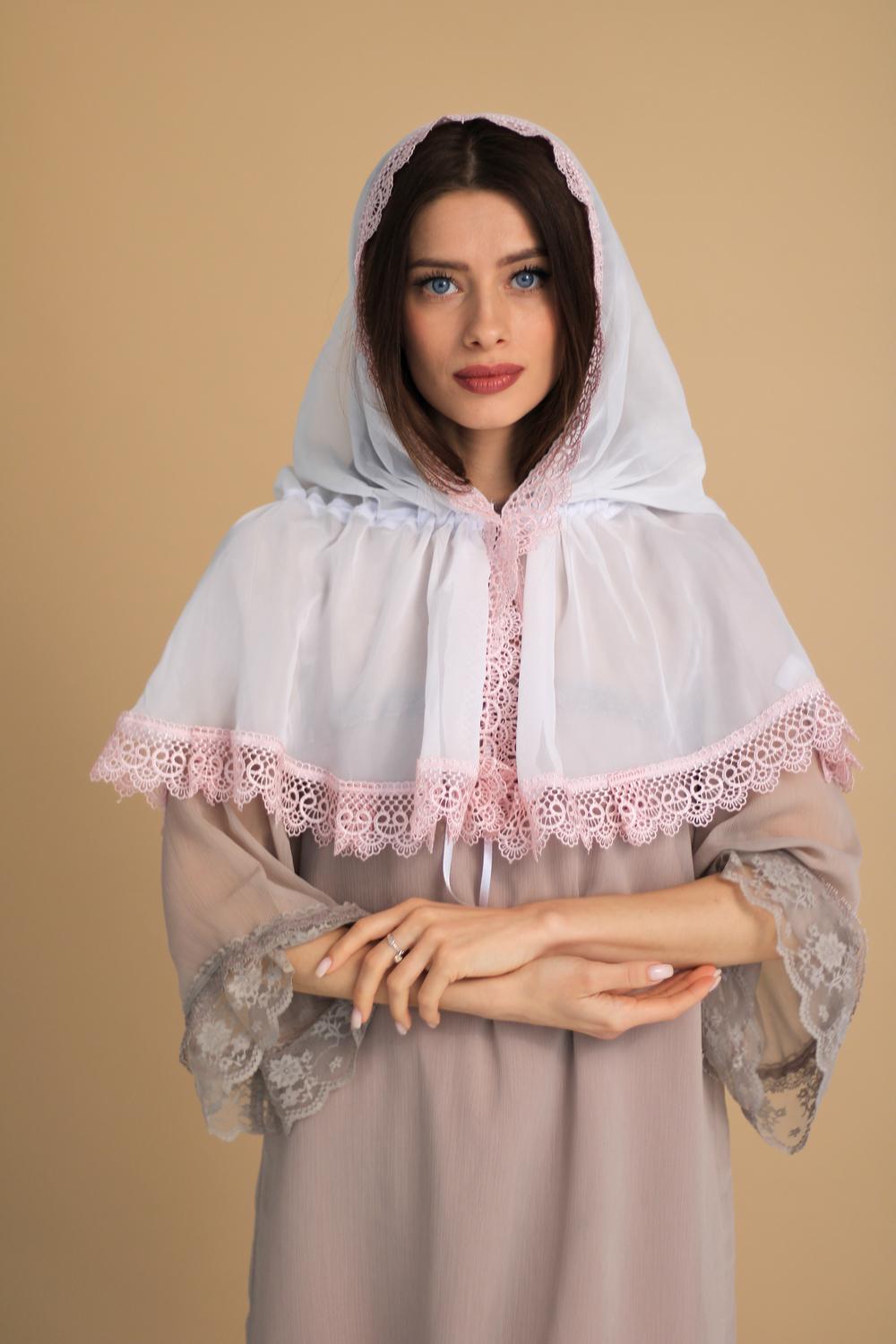 Палантин для храма на голову 80x120 см Белый (п026) - фото 3 Палантин для храма на голову 80x120 см Белый (п026) - фото 3