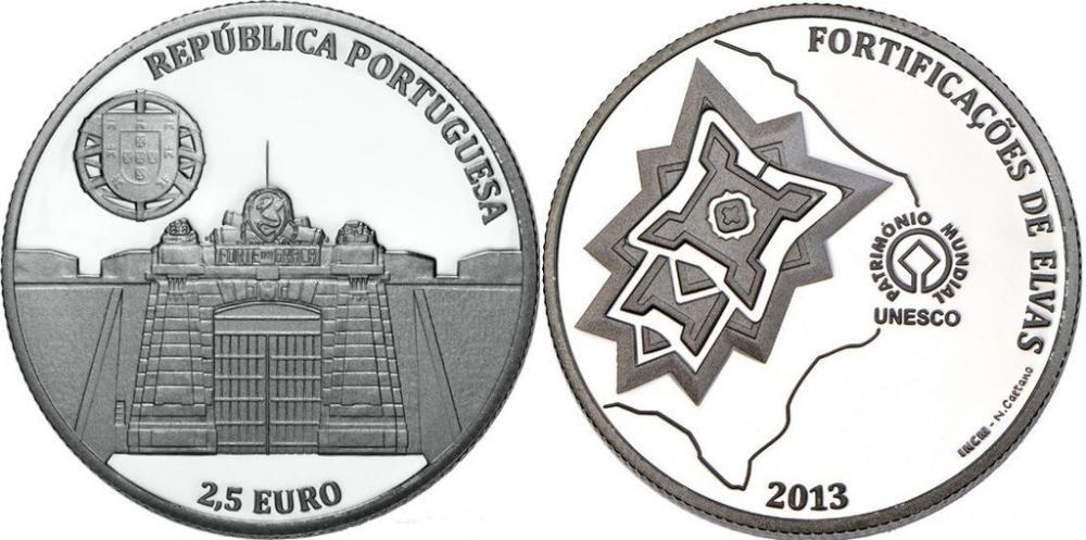 Коллекционная монета Португалия 2,5 евро 2013 Город Элваш и его укрепление UNC (KM#851)