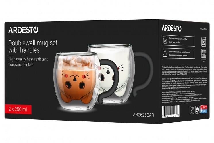 Набор чашек Ardesto AR2625BAR Animals с двойными стенками 2х250 мл (2445051650) - фото 2 Набор чашек Ardesto AR2625BAR Animals с двойными стенками 2х250 мл (2445051650) - фото 2
