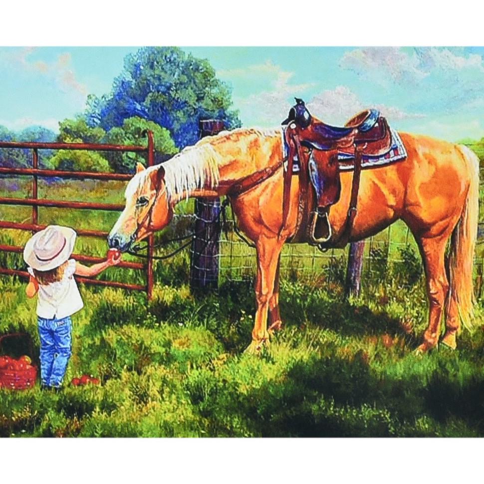 Алмазна мозаїка Strateg Кінь і маленька принцеса HEG88139 30х40 см (RLT55058)