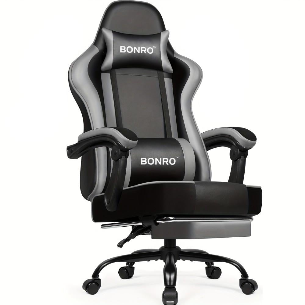 Крісло офісне з підставкою для ніг Bonro B-059 Чорно-сірий (42412134)
