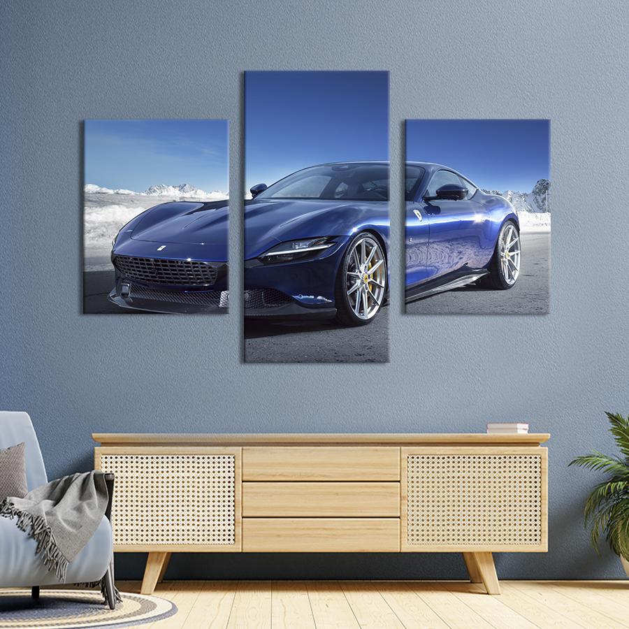Картина на холсте триптих Шикарный синий Ferrari Roma 96x60 см (1294-32)