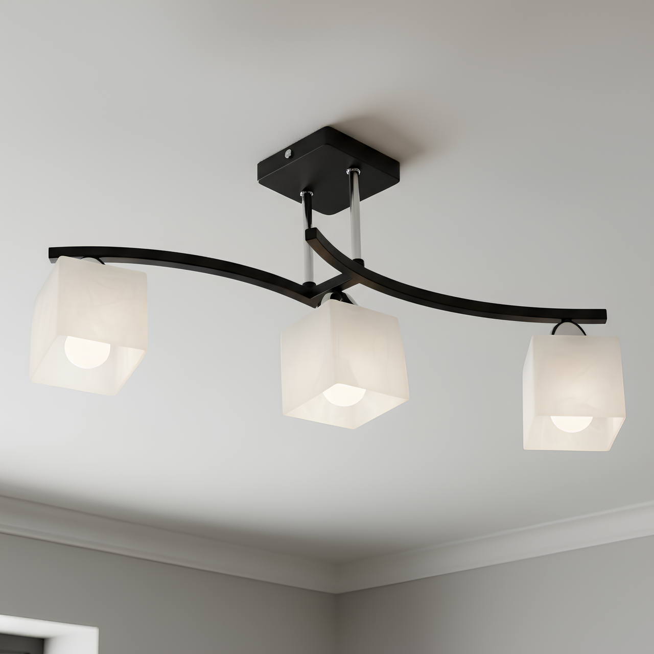 Люстра Sirius на три квадратных плафона под лампу Е27 Черный/Хром (B A1507/3)