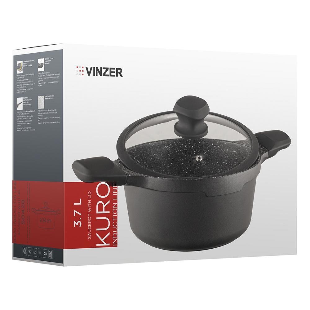 Кастрюля с крышкой Vinzer Kuro Induction Line 24 см 3,7 л (50428) - фото 3