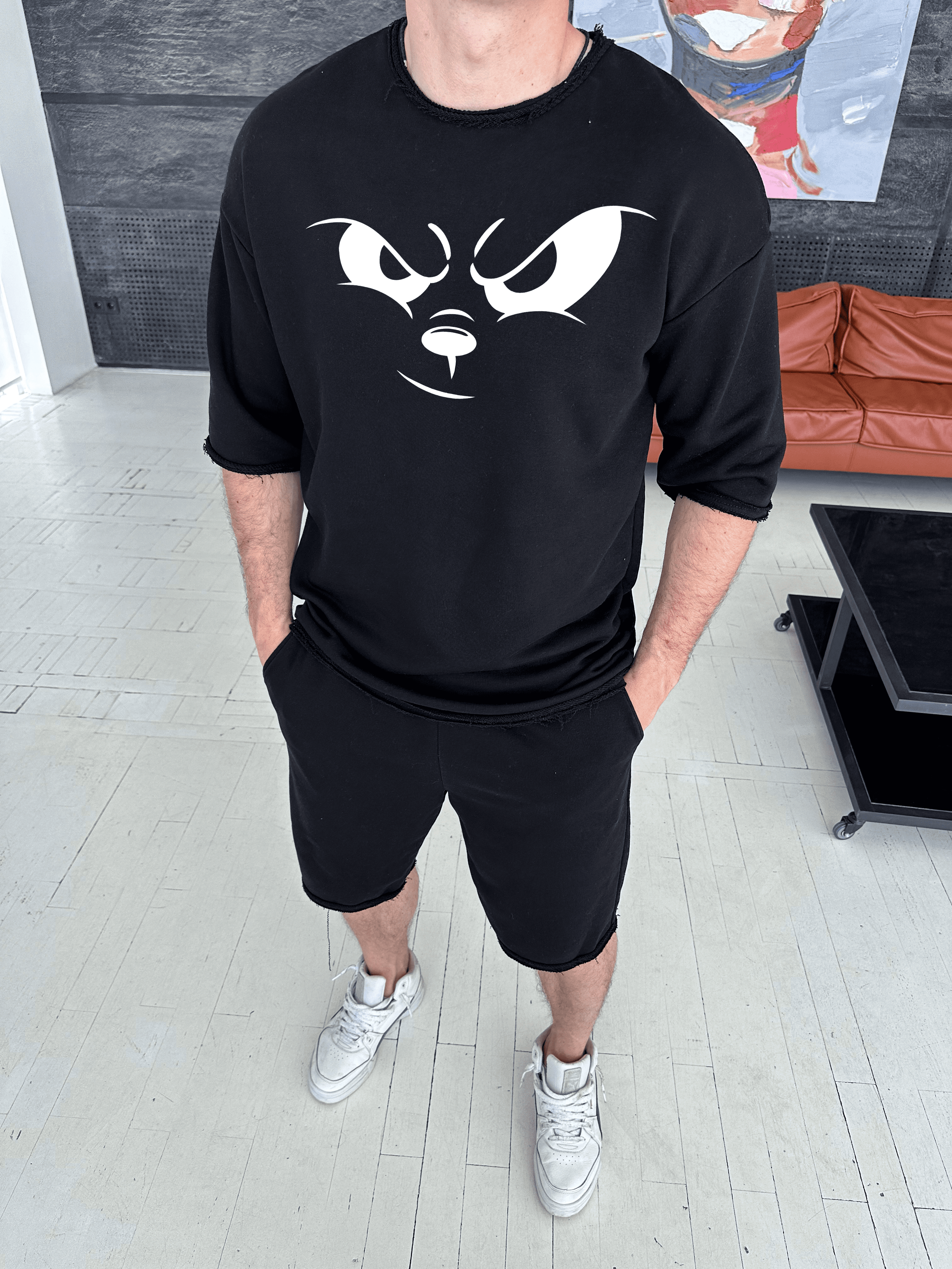 Футболка и шорты ДТФ петля оверсайз 53-195 XXL Черный (47000)