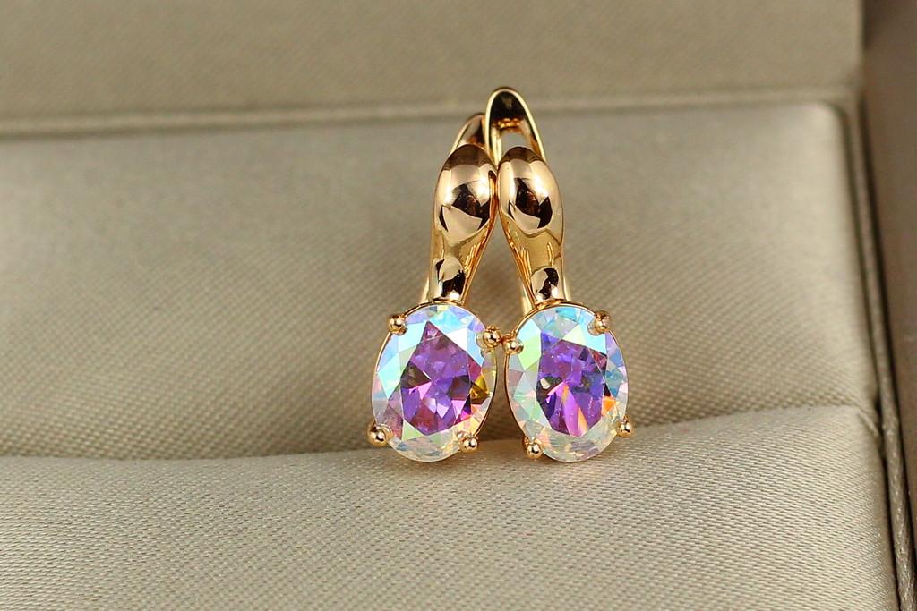 Серьги Xuping Jewelry Хамелеоны с овальными камнями 1,6 см Золотистый (1483242141)