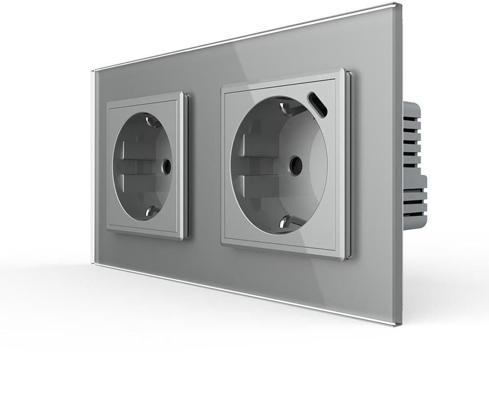 Розетка двойная LIVOLO с USB Type-C 18Вт с заземлением/шторками 250В 16А стеклянная рамка Серый (VL-C7FCTC16A/CTF16A.UC18W-4IP) Розетка двойная LIVOLO с USB Type-C 18Вт с заземлением/шторками 250В 16А стеклянная рамка Серый (VL-C7FCTC16A/CTF16A.UC18W-4IP)