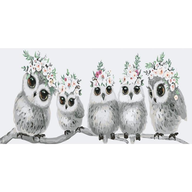 Картина по номерам Strateg Премиум Совы в веночках 50х25 см (WW044)