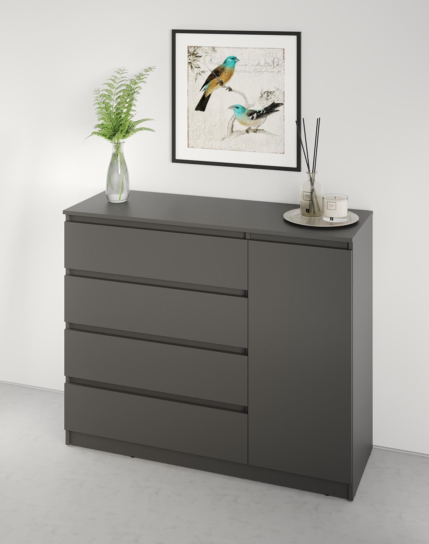 Комод в спальню MebelStar Нео 1Д4Ш 120x43x98 см Антрацит (MBS-1058) Комод в спальню MebelStar Нео 1Д4Ш 120x43x98 см Антрацит (MBS-1058)